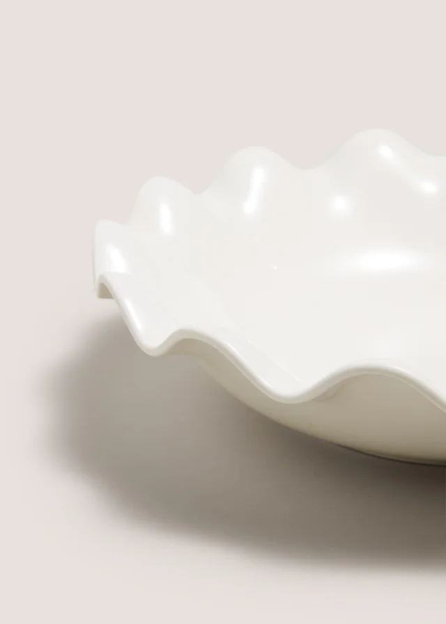 White Wave Serving Bowl