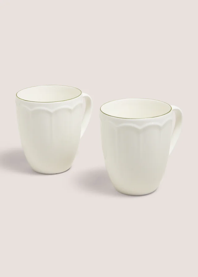 2 Pack Cream & Green Scallop Mugs