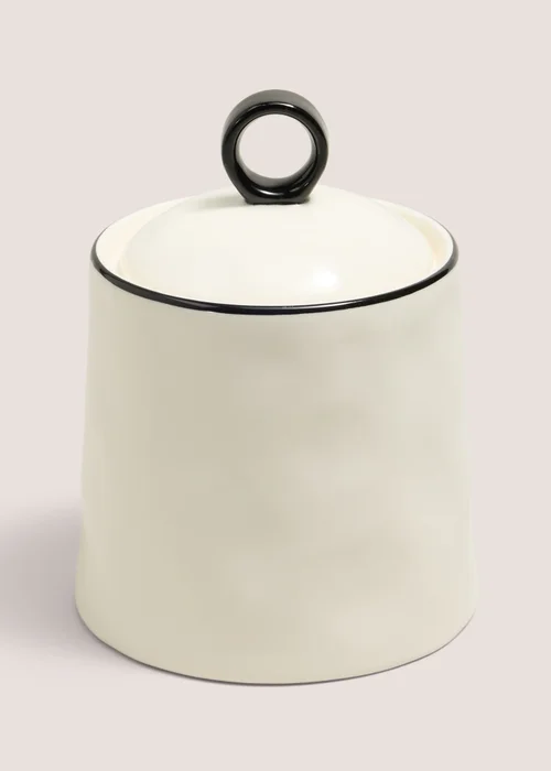 White Ceramic Loop Top Small Storage Jar Image 1