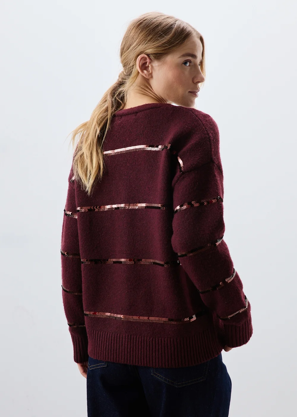 Burgundy Sequin Stripe Cardigan - M Image 2