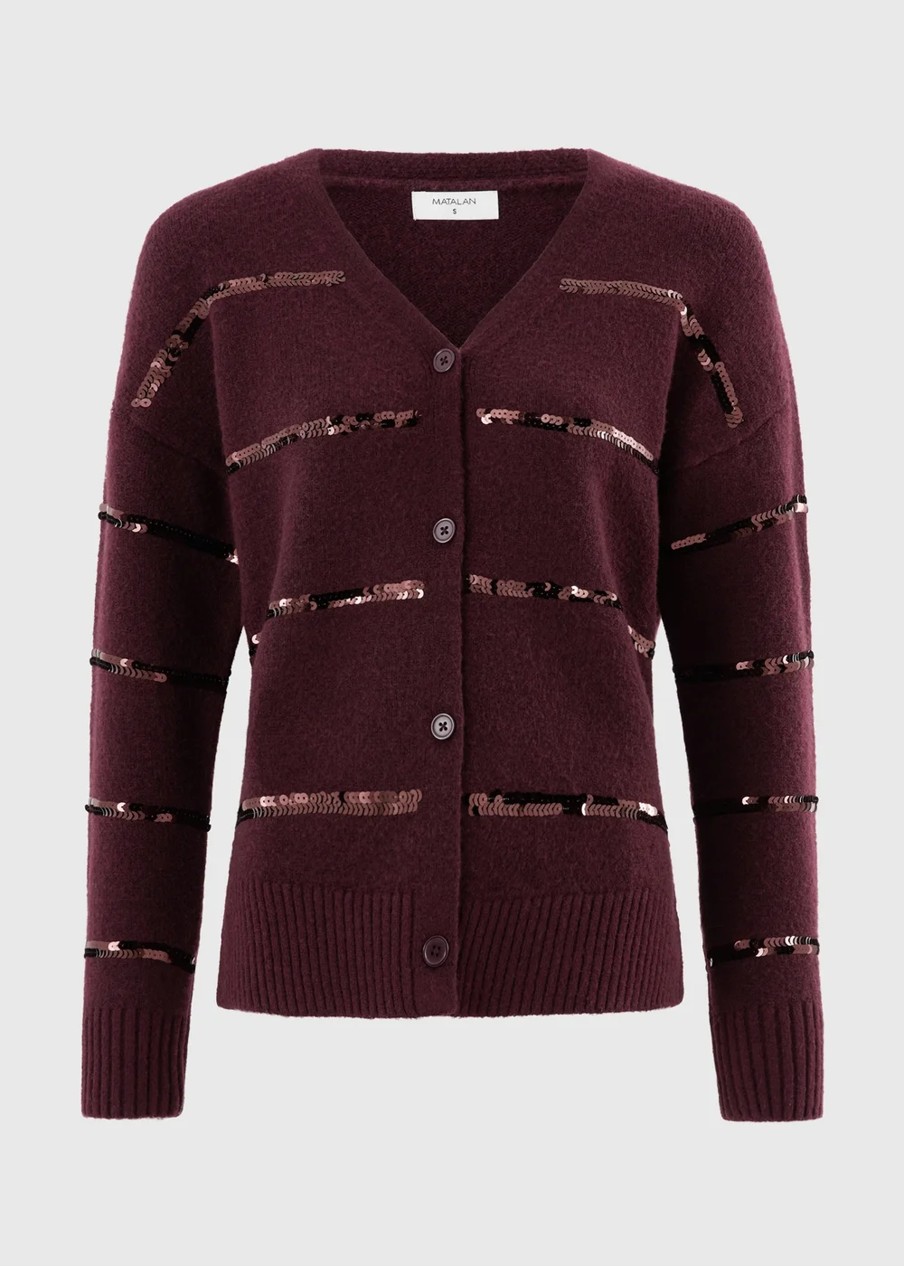 Burgundy Sequin Stripe Cardigan - M Image 5