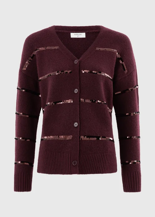 Burgundy Sequin Stripe Cardigan - M Image 5