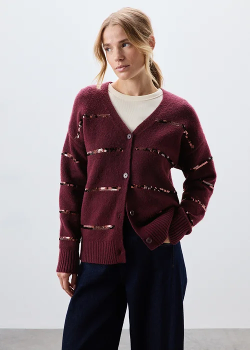 Burgundy Sequin Stripe Cardigan - M Image 1