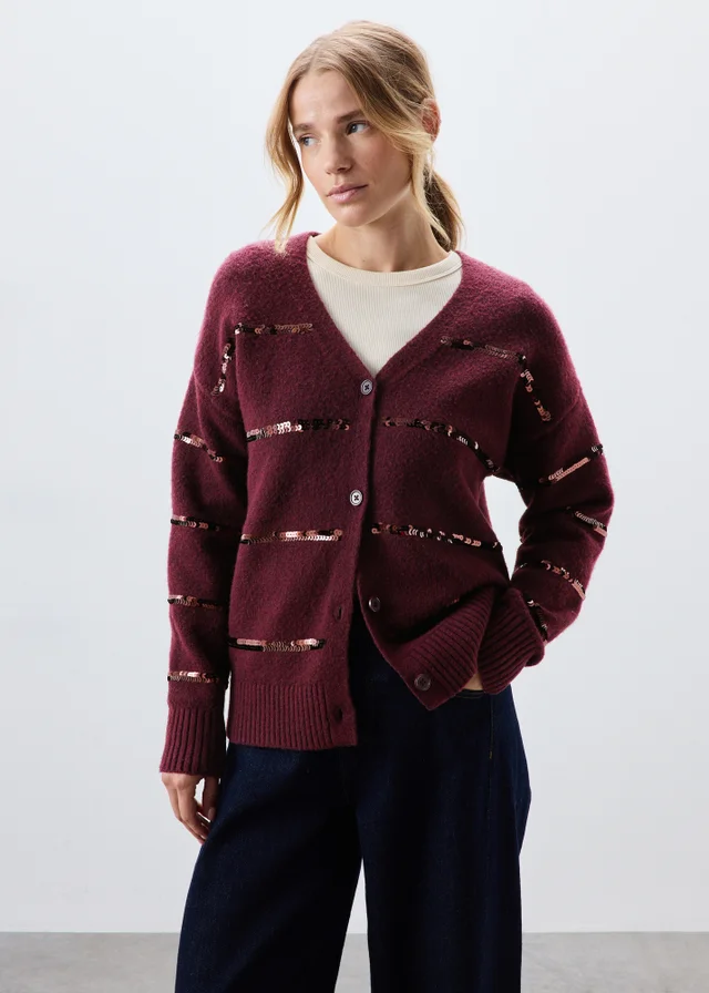 Burgundy Sequin Stripe Cardigan