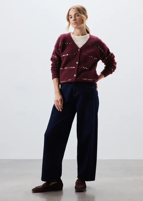 Burgundy Sequin Stripe Cardigan - M Image 3
