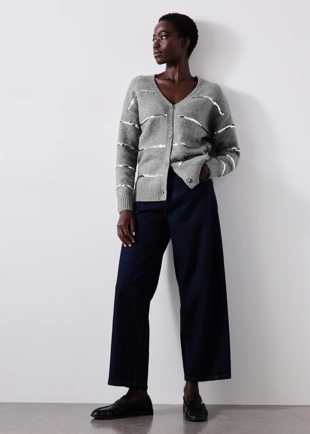 Charcoal Sequin Stripe Cardigan - XS Image 4