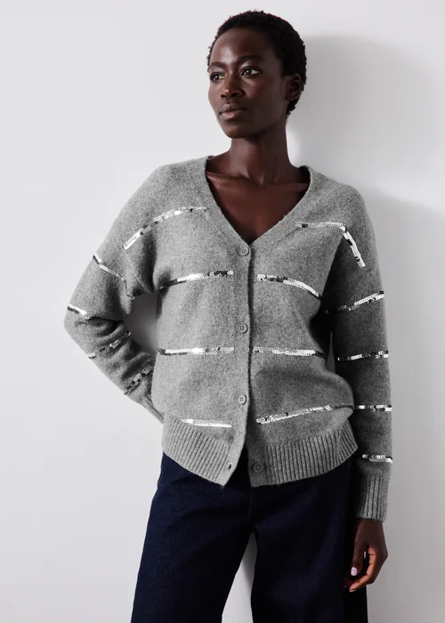 Charcoal Sequin Stripe Cardigan - XS Image 1