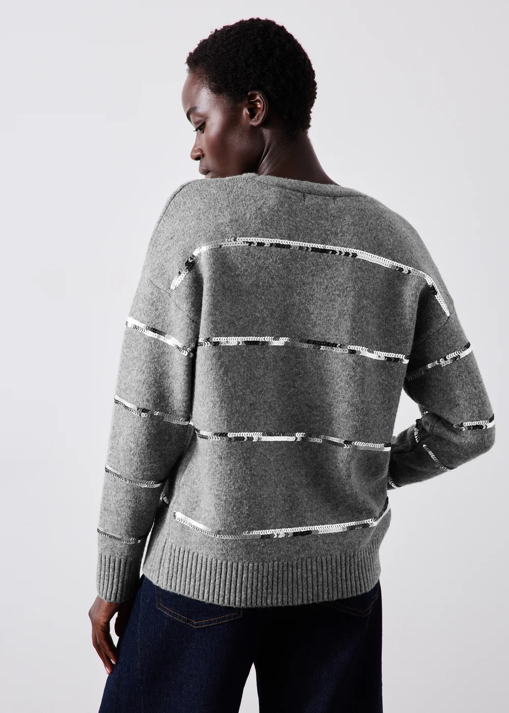 Charcoal Sequin Stripe Cardigan - XS Image 2
