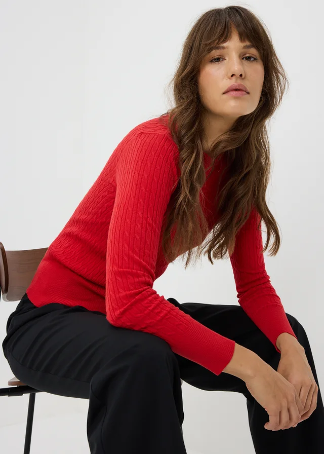 Red Knitted Babycable Crewneck Jumper