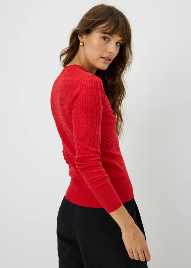 Red Knitted Babycable Crewneck Jumper