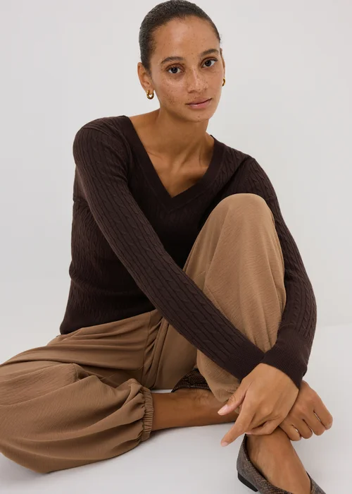 Chocolate Brown Babycable Knitted Jumper - 18 Image 1