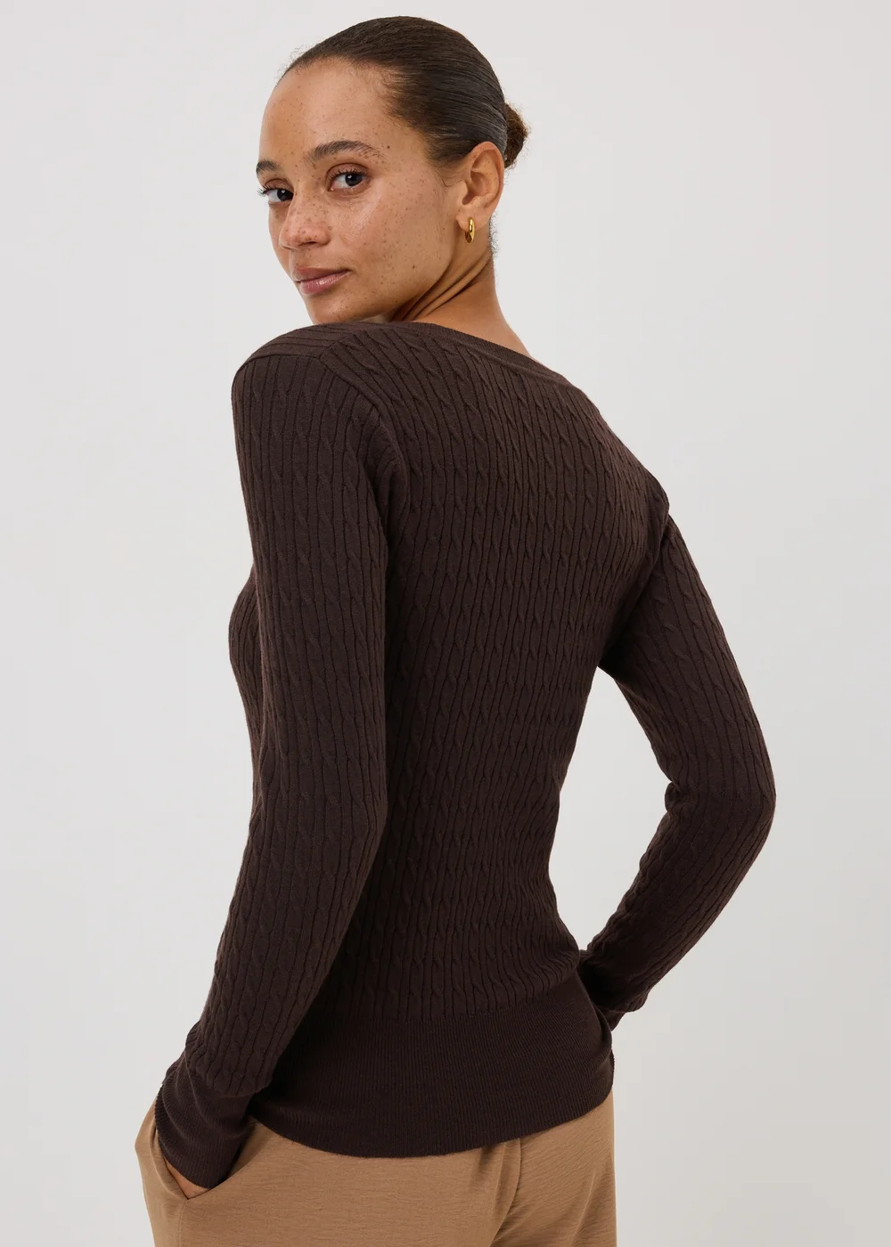 Chocolate Brown Babycable Knitted Jumper - 18 Image 2