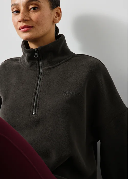 Souluxe Brown Micro Fleece Half Zip Jumper - L Image 3