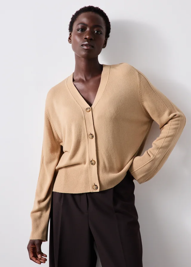Camel Knitted Button Up Cardigan