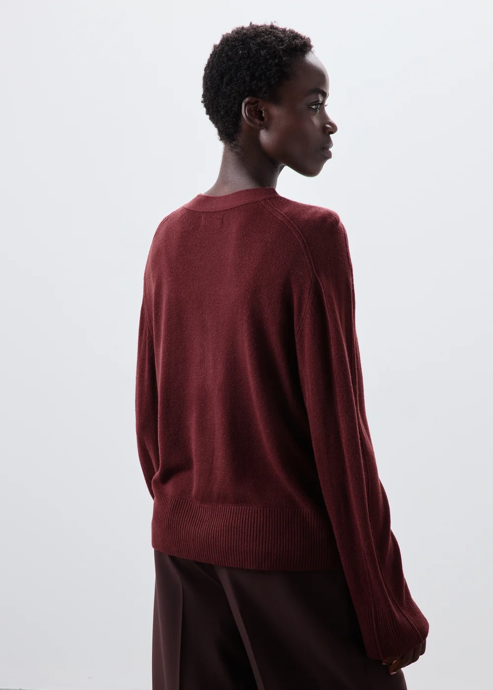 Burgundy Knitted V-Neck Cardigan - S Image 2