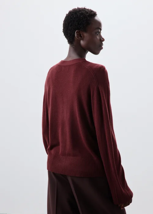 Burgundy Knitted V-Neck Cardigan - S Image 2
