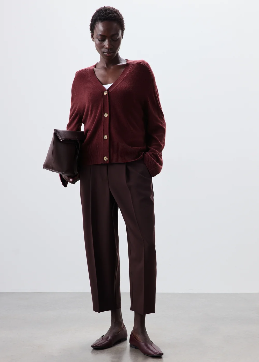 Burgundy Knitted V-Neck Cardigan - S Image 3
