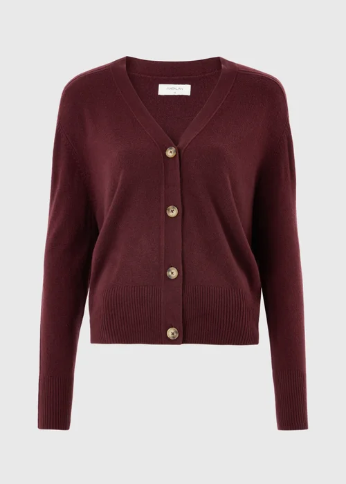Burgundy Knitted V-Neck Cardigan - S Image 5