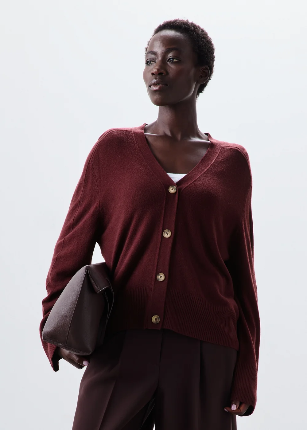 Burgundy Knitted V-Neck Cardigan - S Image 1