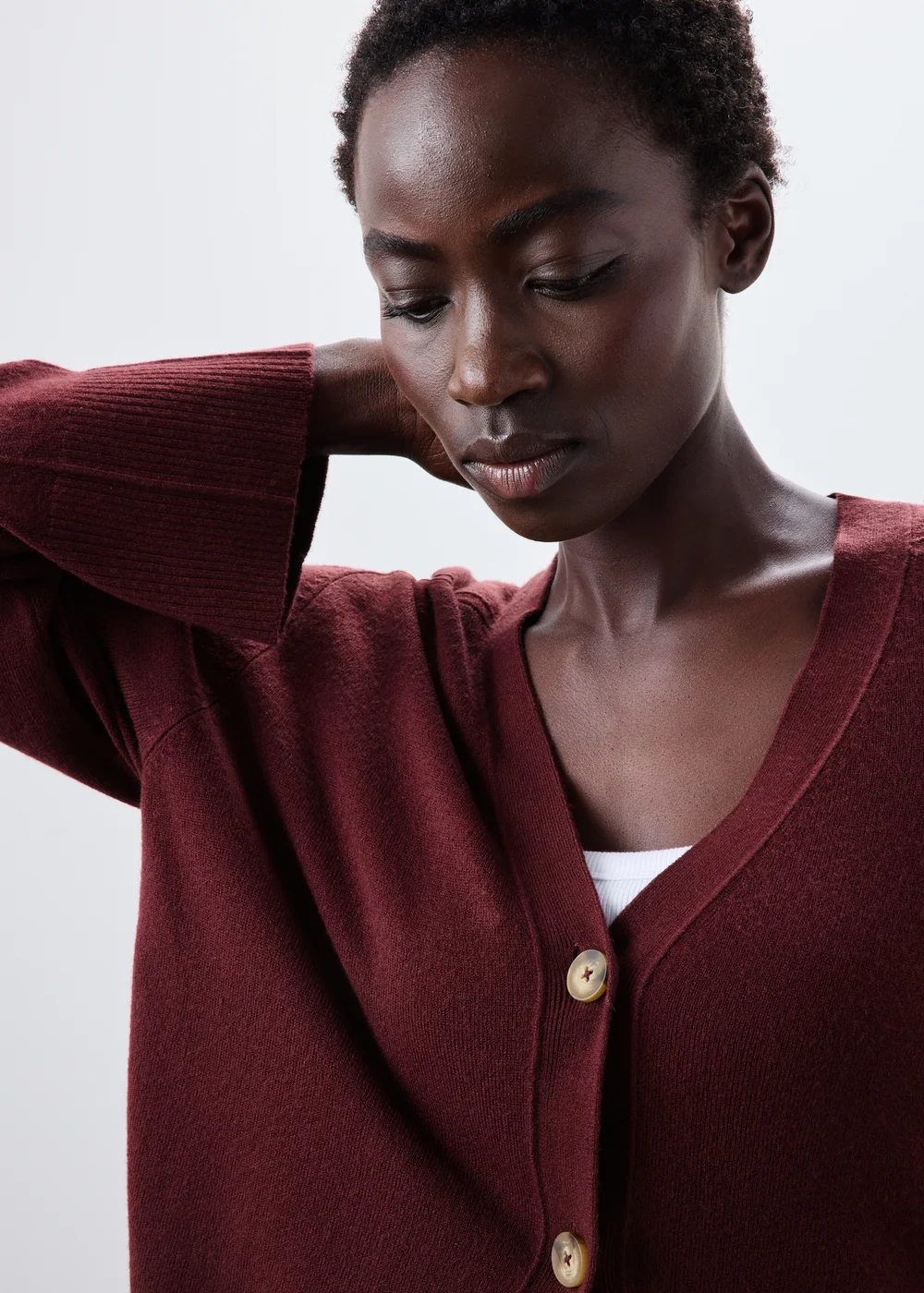 Burgundy Knitted V-Neck Cardigan - S Image 4