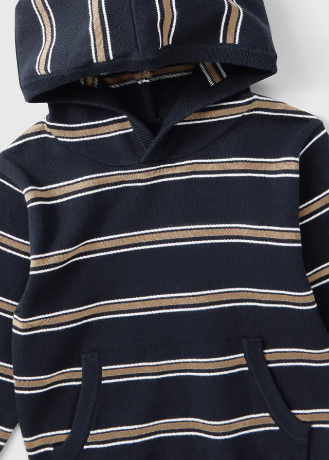 Boys Navy Striped Hoodie (1-8 Yrs)