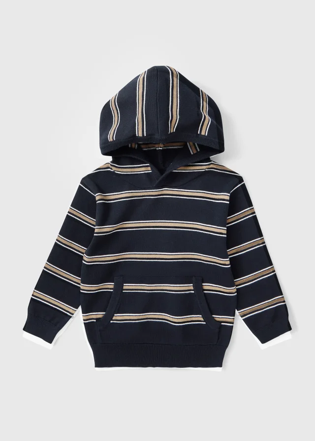 Boys Navy Striped Hoodie (1-8 Yrs)