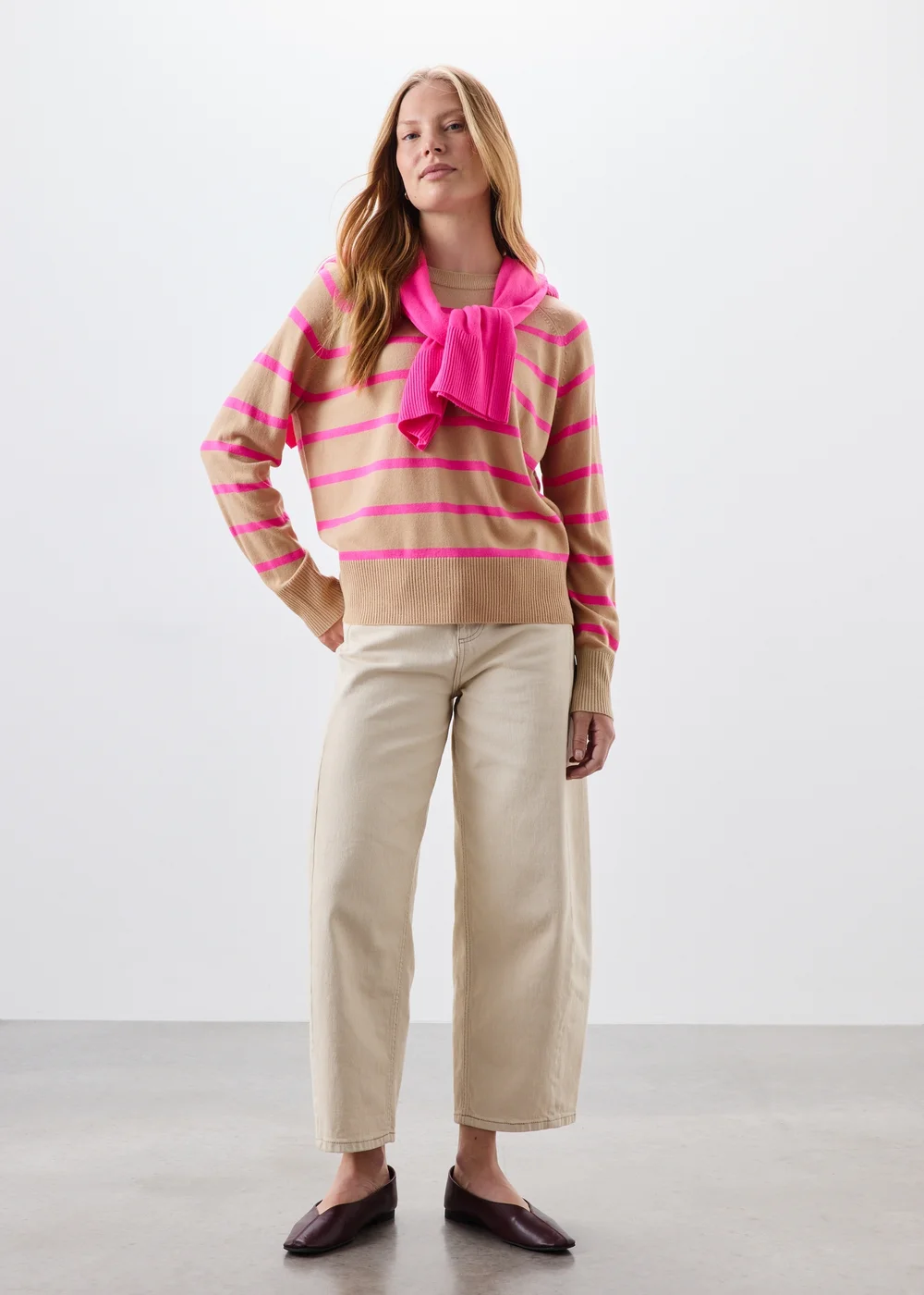 Camel Striped Knitted Jumper - 8 Image 4