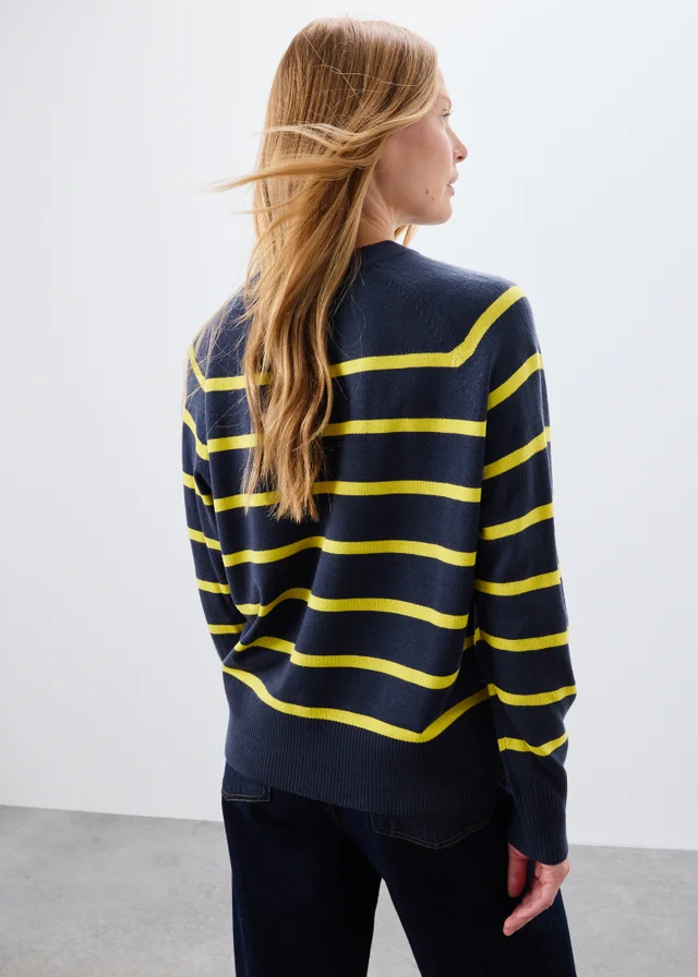 Navy Striped Knitted Crew Jumper