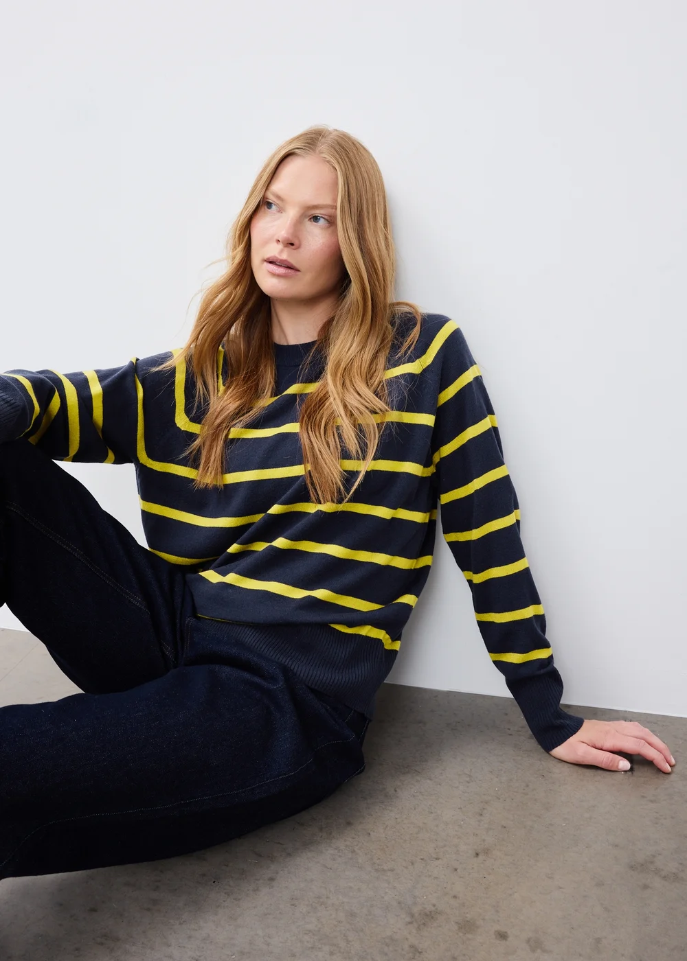 Navy Striped Knitted Crew Jumper - 8 Image 1