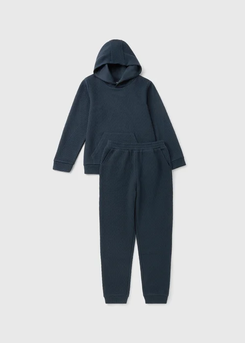 Boys Navy Textured Hoodie & Jogging Bottom Set (7-15yrs) - 7 Yrs Image 1