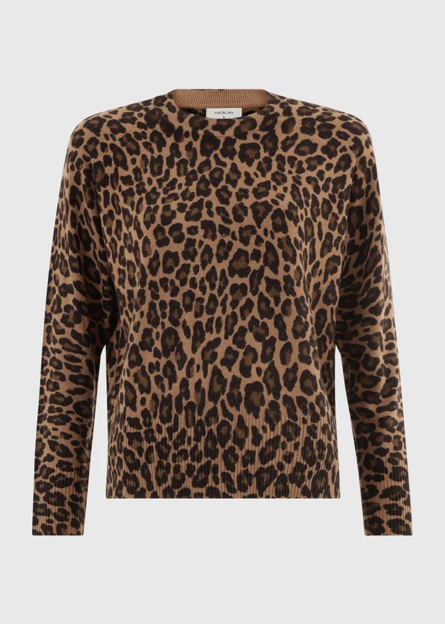 Leopard Print Crew Neck Knitted Jumper