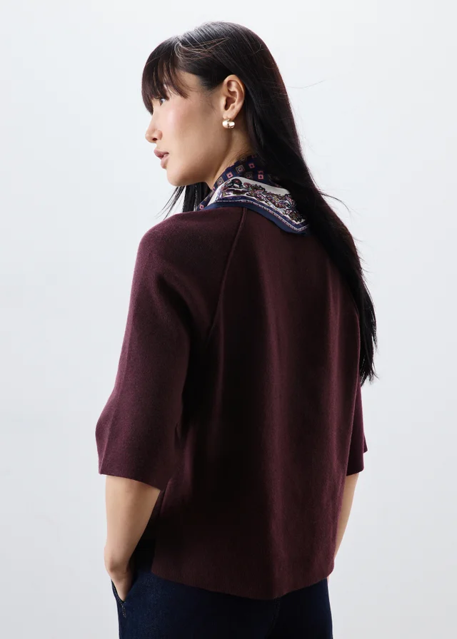 Burgundy Scarf Detail Ribbed Jumper