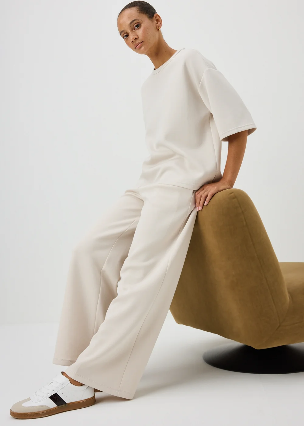 Stone Wide Leg Co Ord Trousers - 8/L29 Image 1