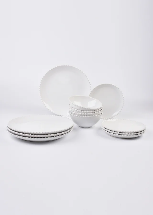 12 Piece White Bobble Dinner Set