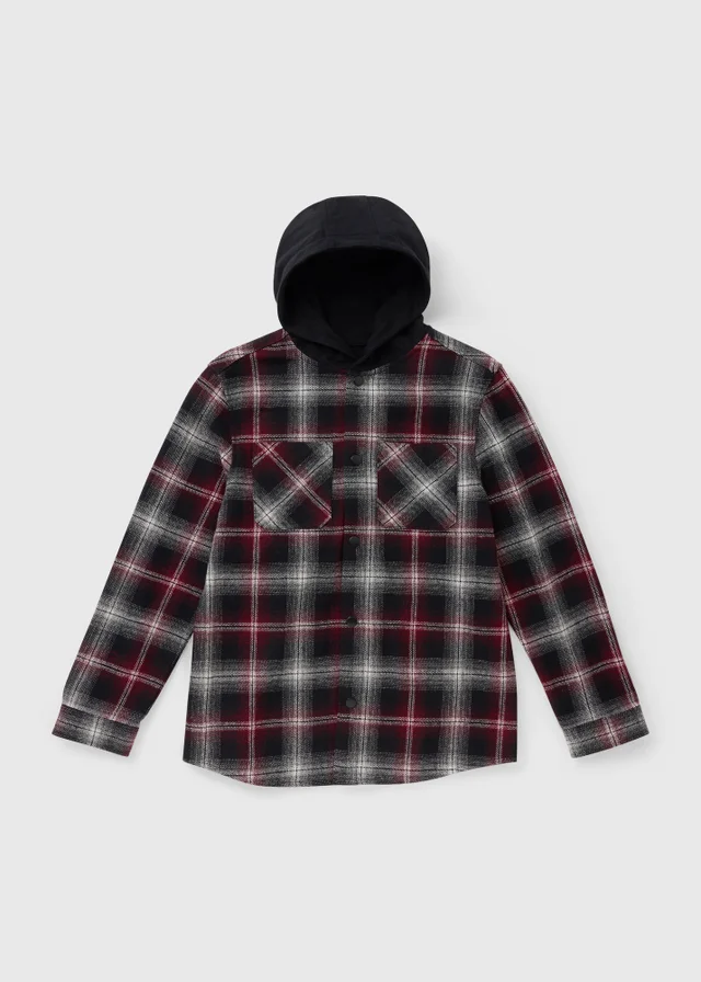 Boys Burgundy Hooded Check Shacket (7-15yrs)