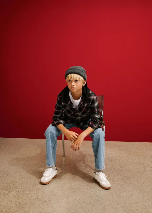 Boys Burgundy Hooded Check Shacket (7-15yrs)