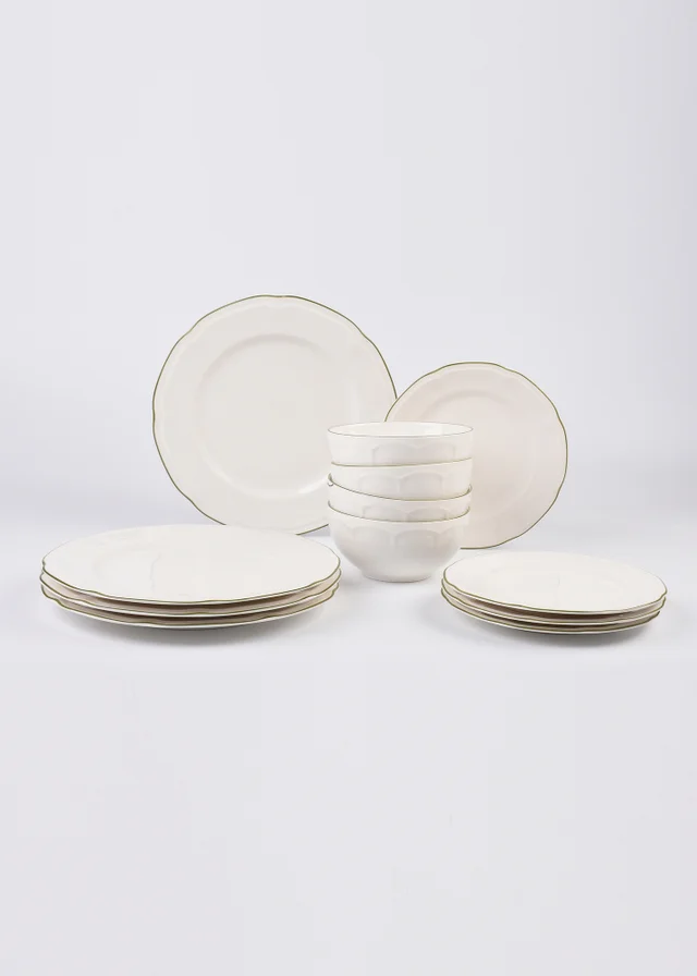 12 Piece Green Scallop Dinner Set