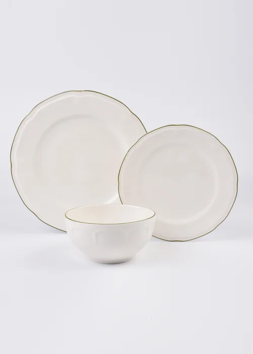 12 Piece Green Scallop Dinner Set Image 2