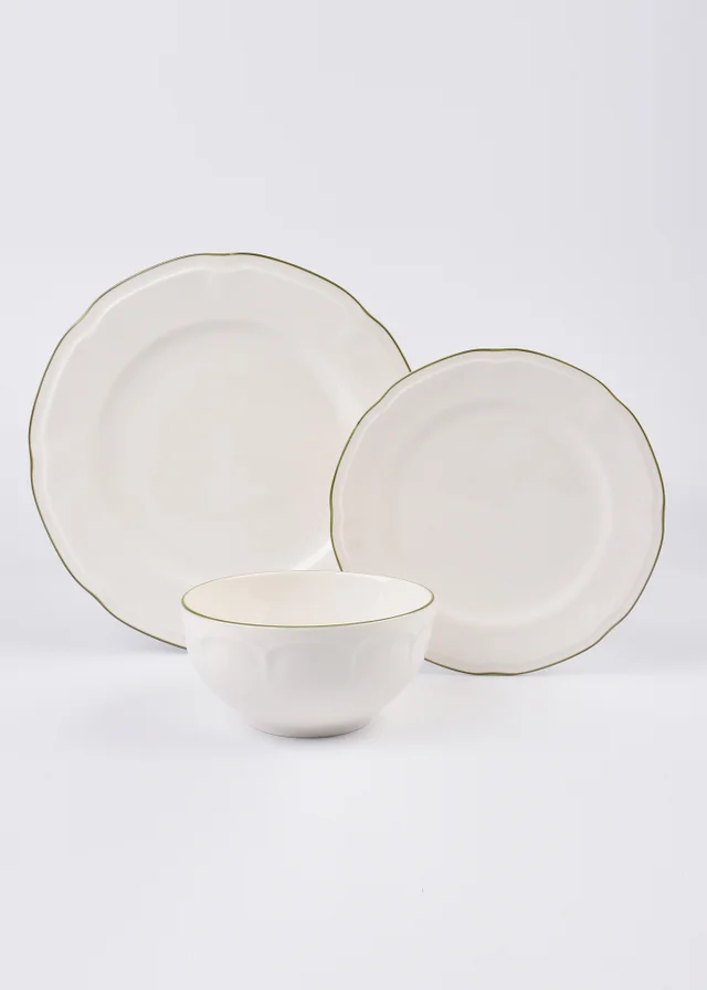 12 Piece Green Scallop Dinner Set