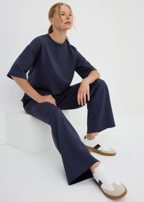 Navy Scuba Co-ord Wide Leg Trousers - 14/L29 Image 1
