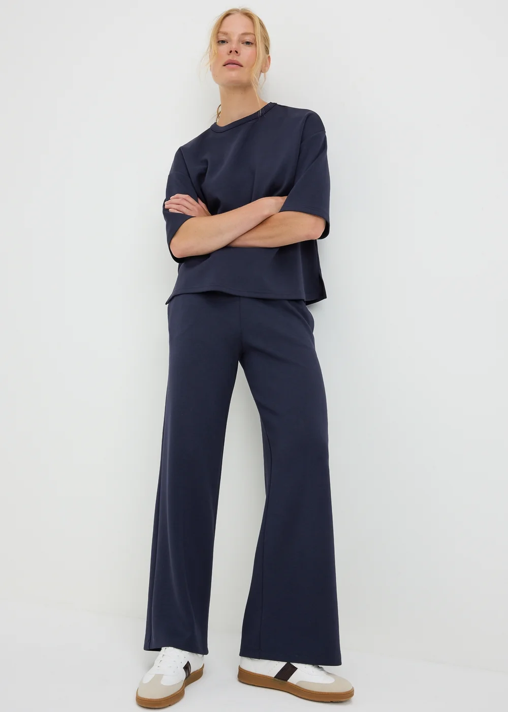 Navy Scuba Co-ord Wide Leg Trousers - 14/L29 Image 2