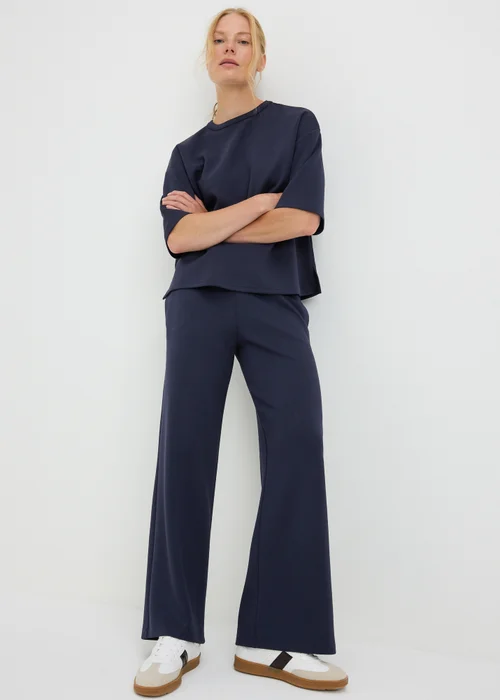 Navy Scuba Co-ord Wide Leg Trousers - 14/L29 Image 2