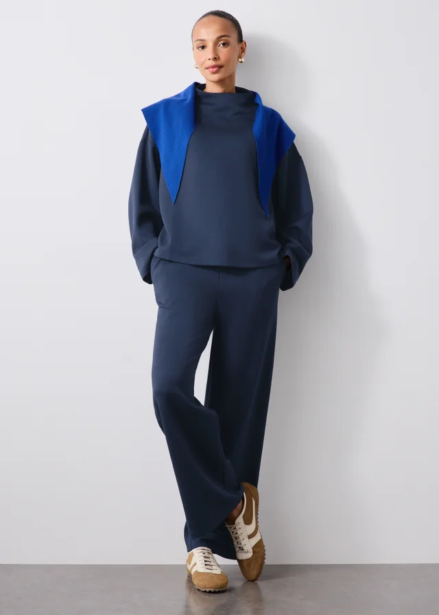 Navy Scuba Co-ord Wide Leg Trousers