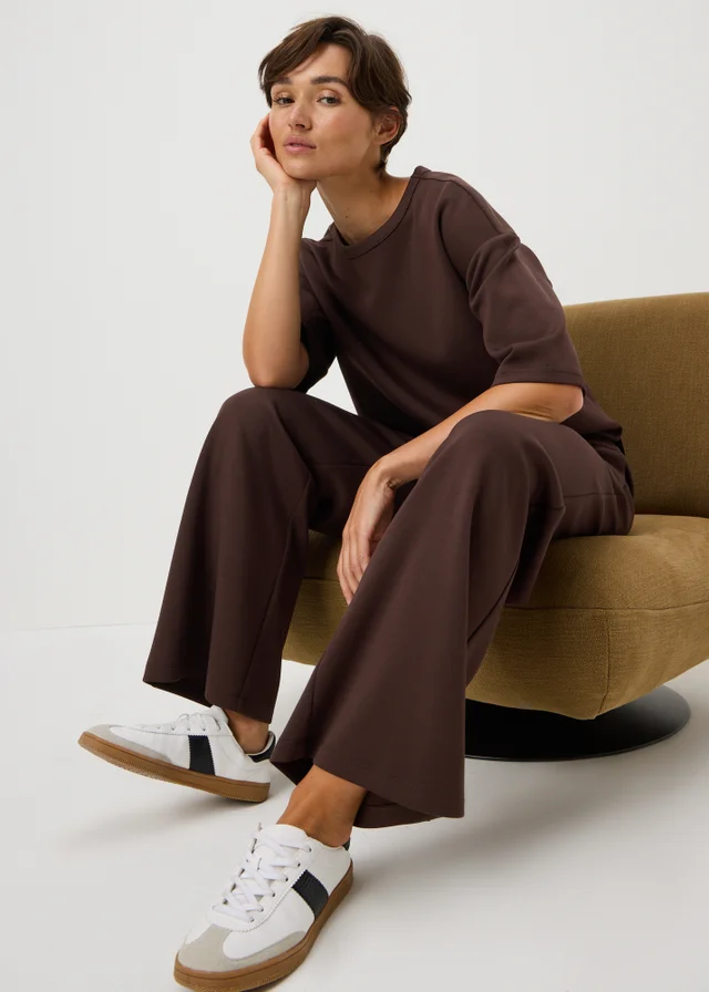 Chocolate Brown Scuba Wide Leg Co Ord Trousers