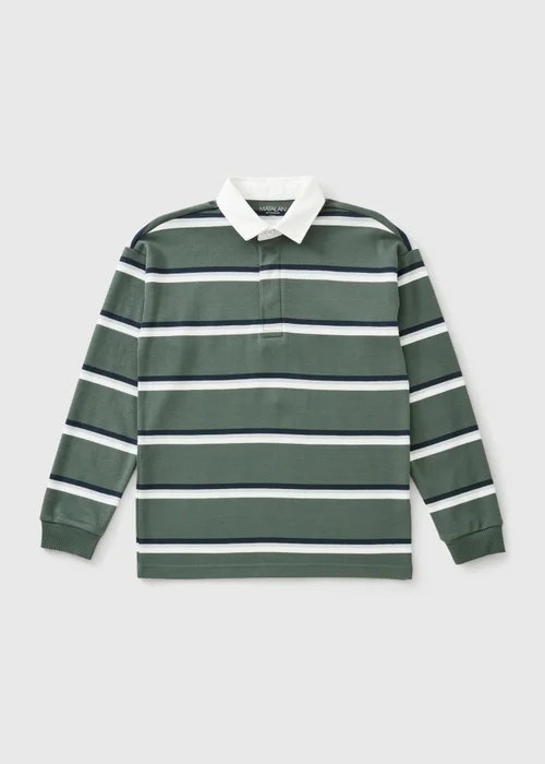 Boys Green Stripe Long Sleeved Rugby Top (7-15 Yrs) - 7 Yrs Image 1