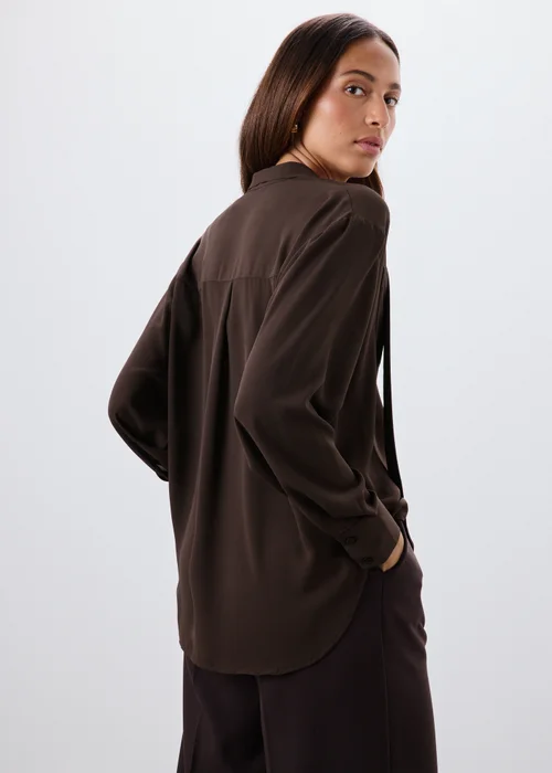 Chocolate Brown Tie Neck Pussy Bow Blouse - 10 Image 2