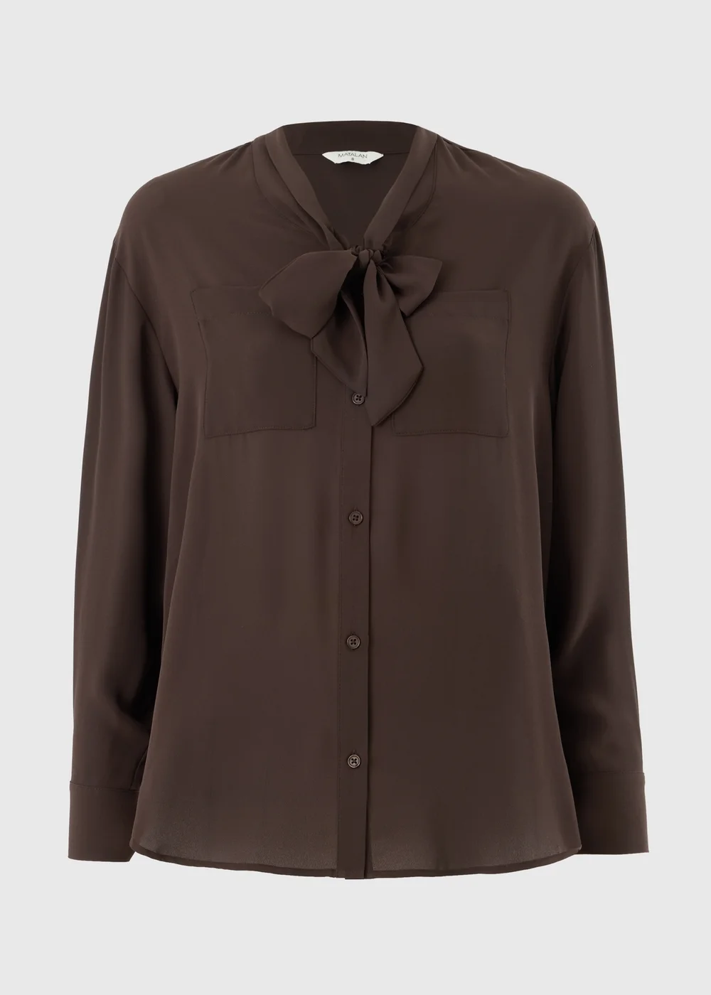Chocolate Brown Tie Neck Pussy Bow Blouse - 10 Image 1