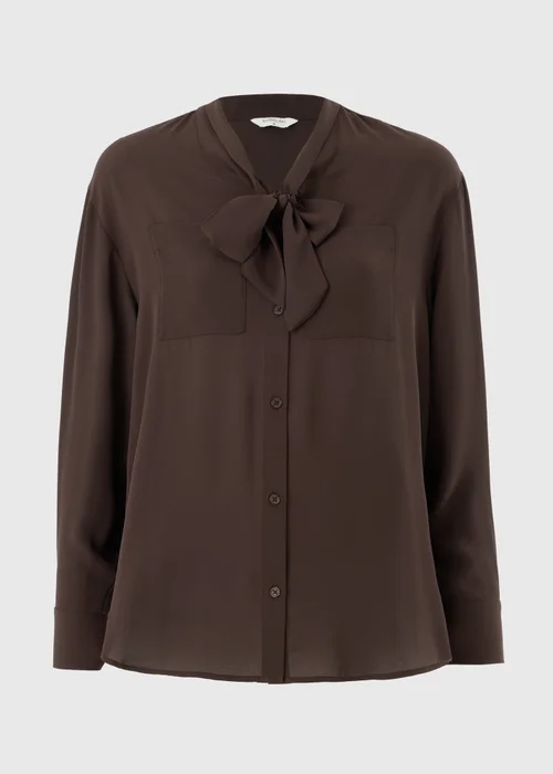 Chocolate Brown Tie Neck Pussy Bow Blouse - 10 Image 4