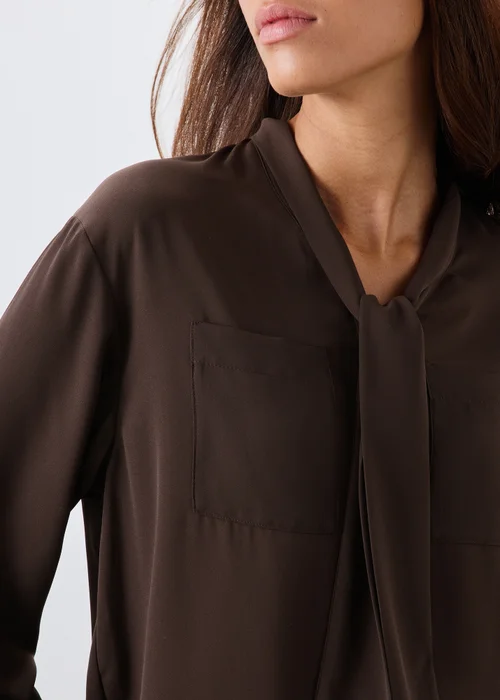 Chocolate Brown Tie Neck Pussy Bow Blouse - 10 Image 3