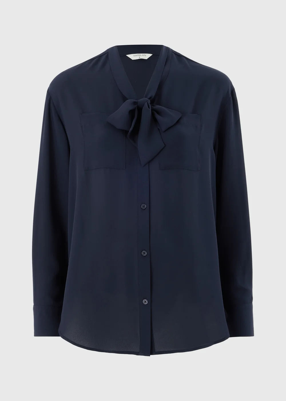 Navy Tie Neck Pussy Bow Blouse - 8 Image 2